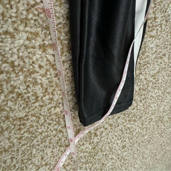 Spanx High Rise Faux Leather Leggings with Stripes Black White Small Petite New - Picture 13 of 15